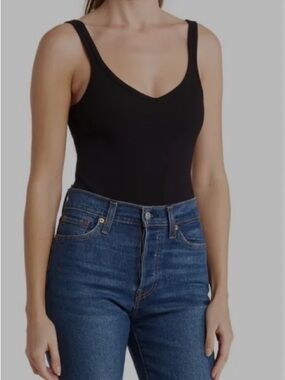 New rag & bone Daisy Black V-Neck Ribbed Straps Bodysuit Size Small